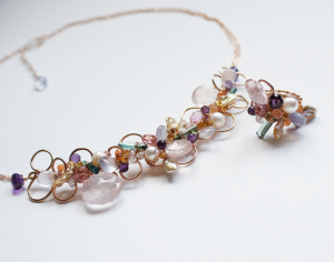pastel gemstones all wirewrapped with 14kt Rose Goldfill