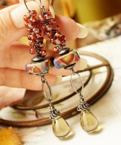 GEM grade Pyrope Garnet, with cold worked Boro Lampwork glass, Smokey Lemon Quartz, Sterling Silver